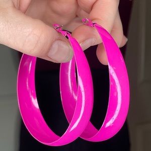 Lot of 5 pair of hoop earrings white, hot pink, leopard print, silver